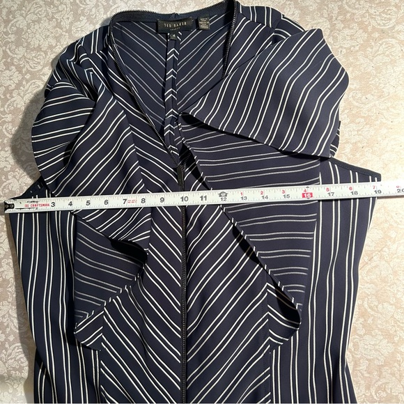 Ted Baker ~Flissie Navy Zip Front Striped Midi Dress in US size 10 (Ted size 4) - Picture 12 of 16
